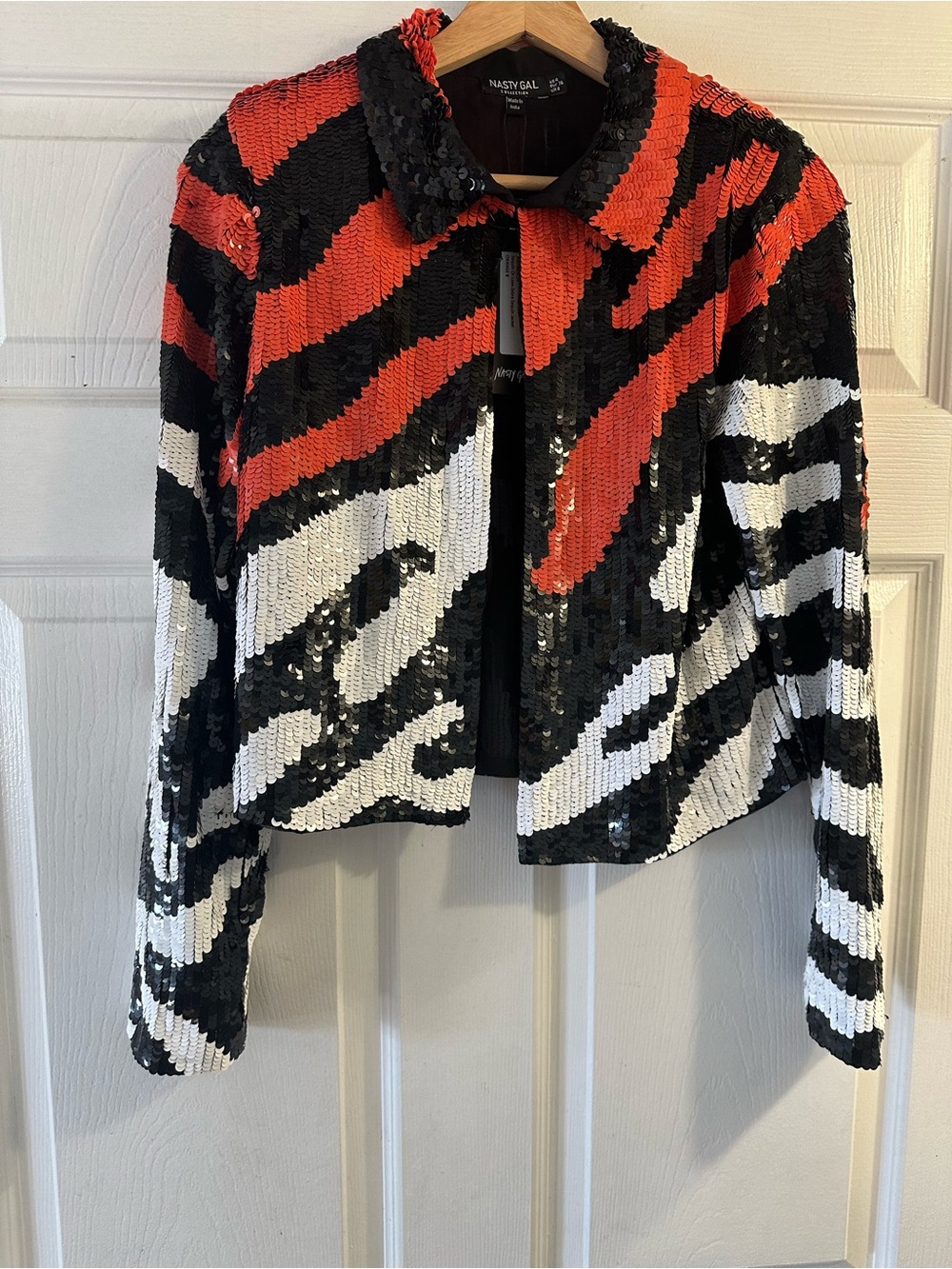 Nasty Gal Collection Sequin Zebra Jacket – Orange/Black/White – Size 4